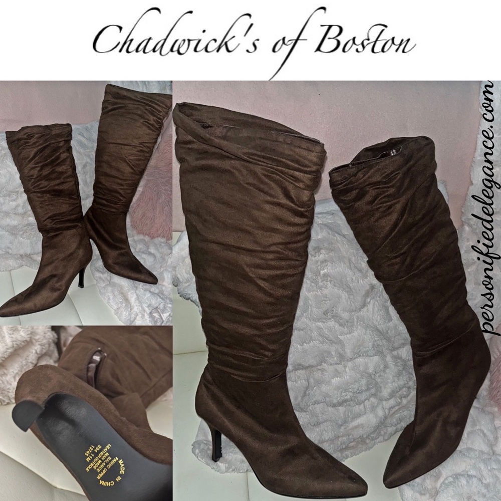 NEW Chadwick's of Boston Brown Faux Suede Scrunch Knee High Boots 11M